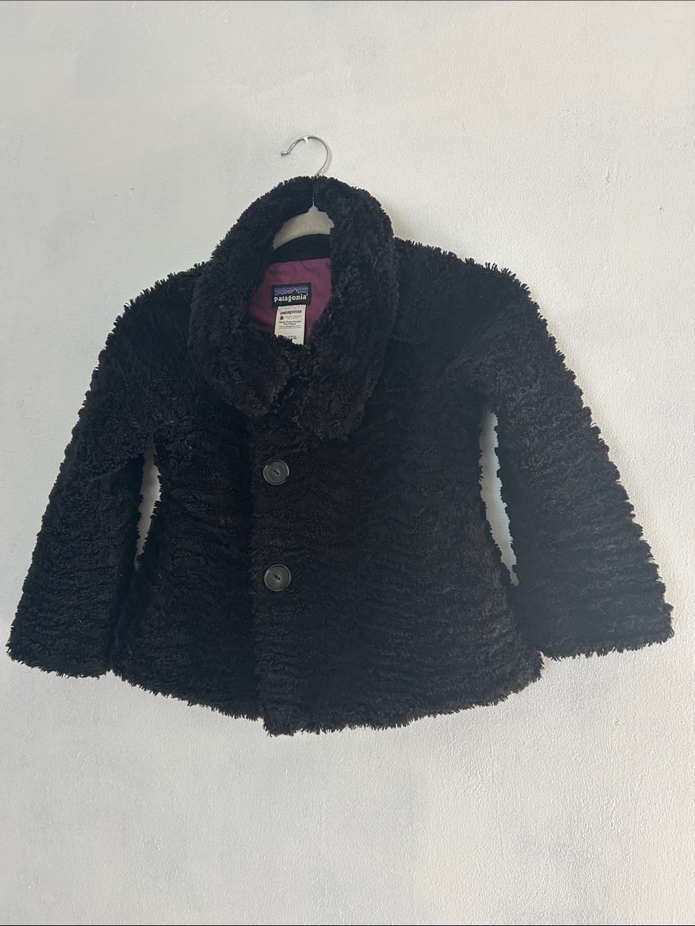 Patagonia Kids Black Plush Button-Up Jacket
